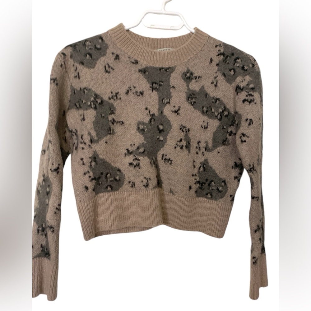 All Saints Thick, Warm  Cropped Sweater. Wool Blend. Pale dusty rose w grey XS